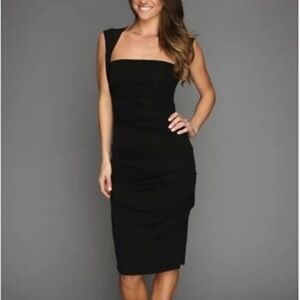 Nicole Miller Artelier Black Sleeveless Jersey Tuck Dress